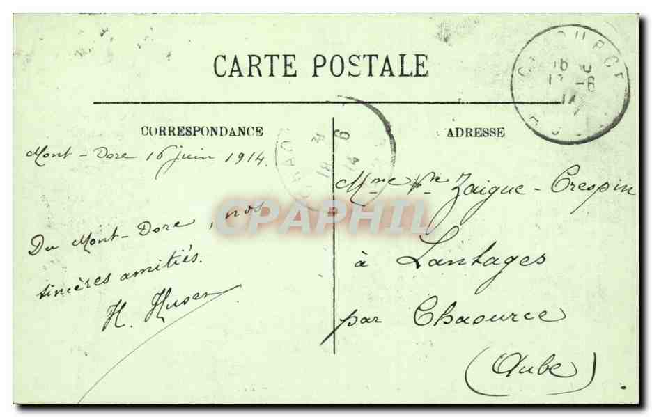 Le Mont-Dore — L'Hôtel de Paris et la Rue Ramond — J. H. Dumon, n°50 — Verso