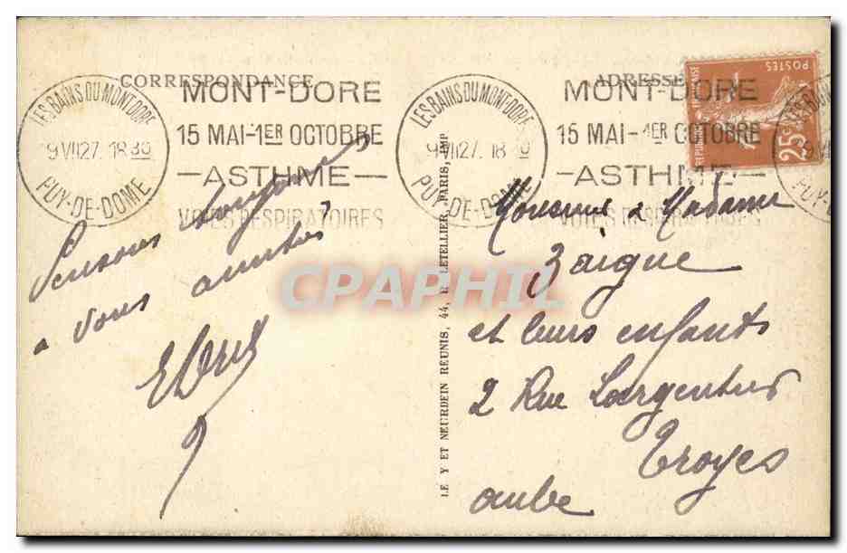 Mont Dore - La vallee du Mont Dore a la Cascade de la Dore - CPA  — Rückseite