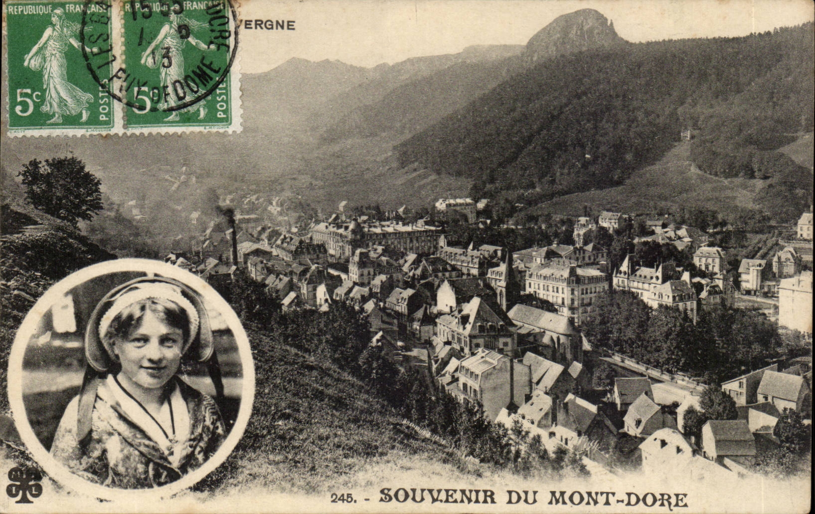 Mont-Dore — vue panoramique avec portrait féminin — éditeur anonyme, n° 245