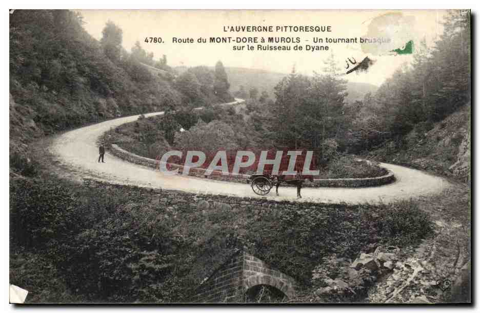 L'Auvergne pittoresque — Route du Mont-Dore à Murols — Un tournant brusque sur le Ruisseau de Dyane — n° 4780