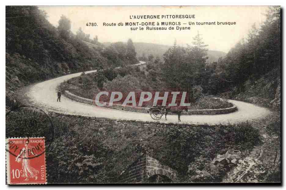 CPA Mont Dore Route du Mont Dore a Murols un grand tournant sur le ruisseau de Dyane