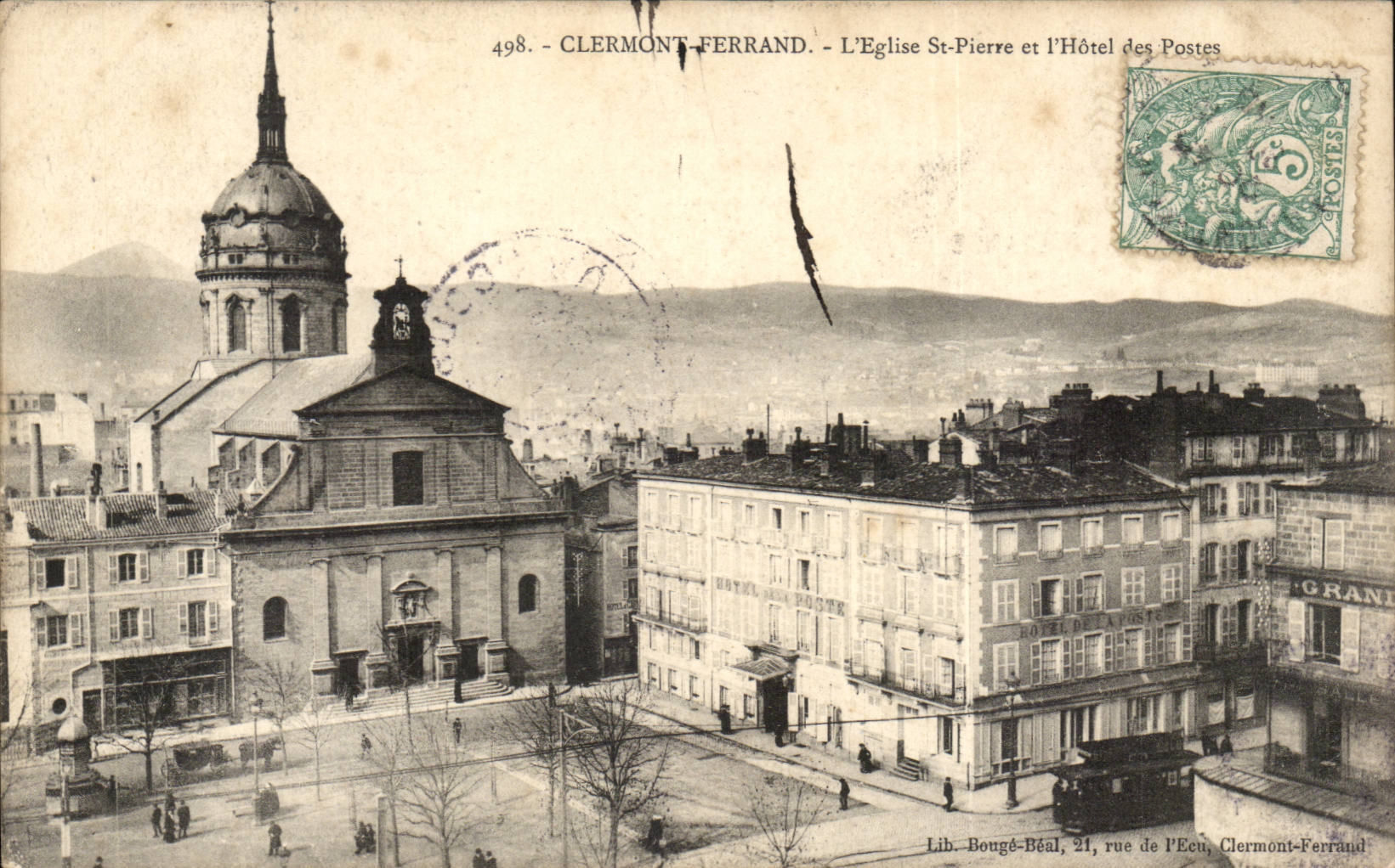 Clermont-Ferrand - L'Église St-Pierre et l'Hôtel des Postes — Lib. Bougé-Béal, 21 rue de l'Écu
