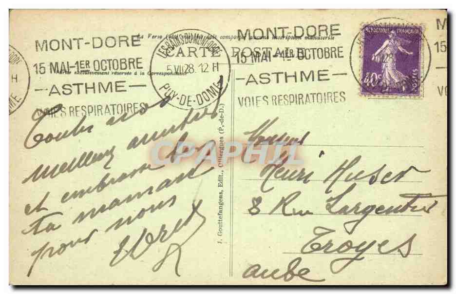 Route Thermale d'Auvergne, du Mont Dore à Saint-Nectaire — Paysage au Hameau de Bressouleille — J. Gouttangneau, Éditeur — Verso