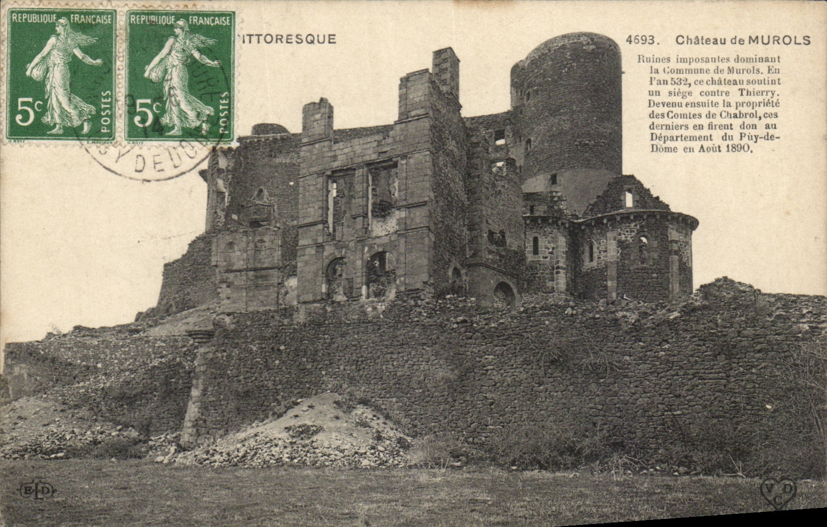 Château de Murols — Ruines imposantes dominant la commune — Éditeur : E. D. (n° 4593)