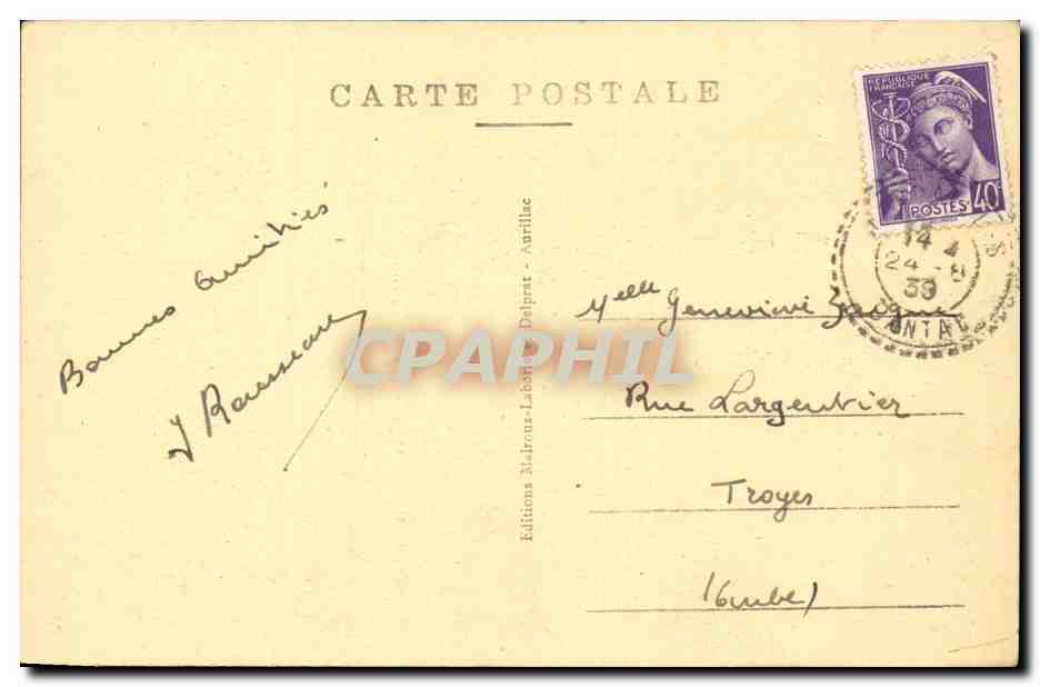 CPA Cantal Rocher de Marquoil Vallee de Mandailles — Rückseite