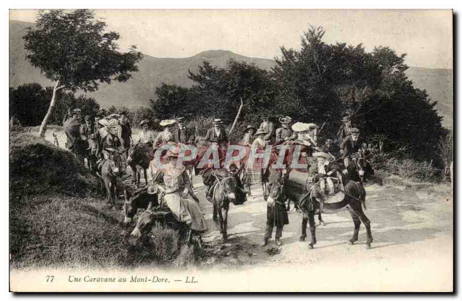 CPA Auvergne Une caravane au Mont Dore Ane donkey TOP