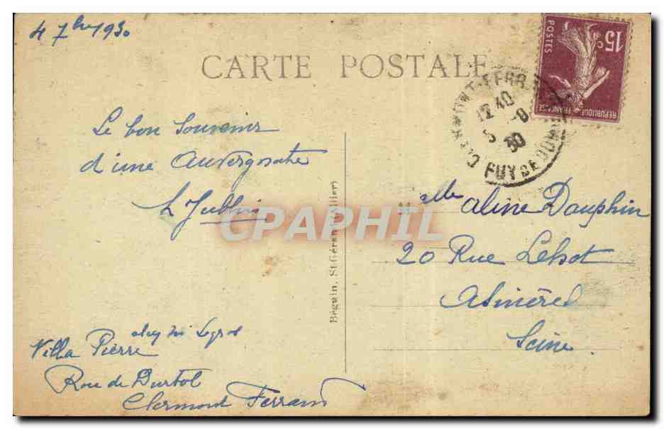 CPA Auvergne Groupe Auvergnat ( folklore costume ) — Verso