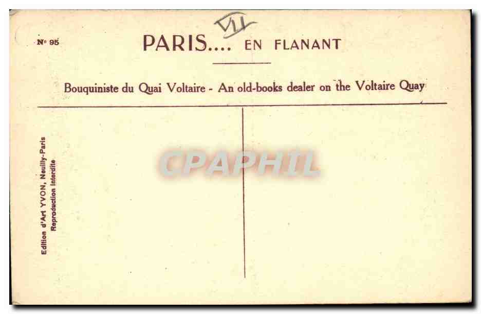 Paris 7 - Quai Voltaire - Bouquiniste - CPA  — Rückseite