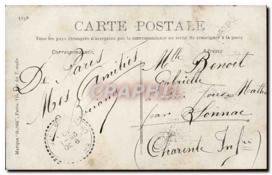 Paris 1 - Rue Castiglione - - CPA  — Rückseite