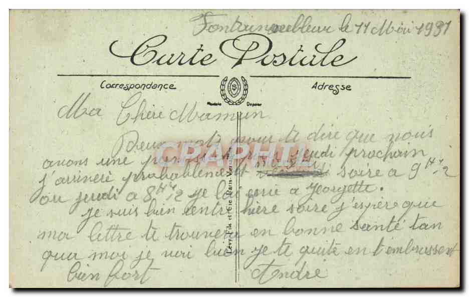 Fontainebleau — El Castillo — La Fuente de Diana — I.L. — Reverso