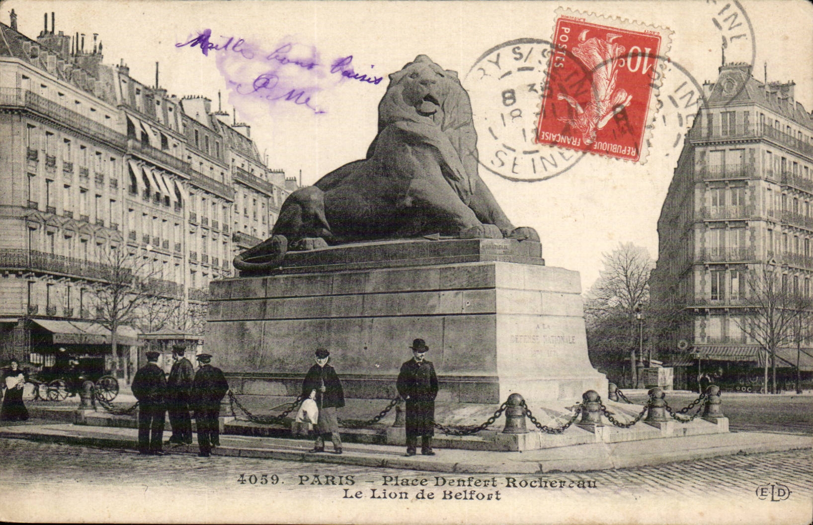 Paris CPA Place Denfert Rochereau le lion de Belfort