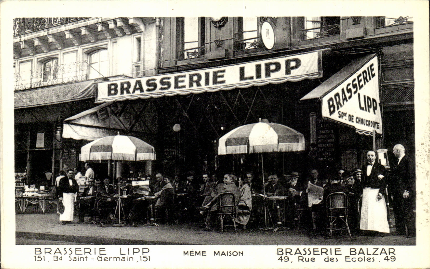 Brasserie Lipp — 151, Bd Saint-Germain — 49, Rue des Écoles — editore non visibile