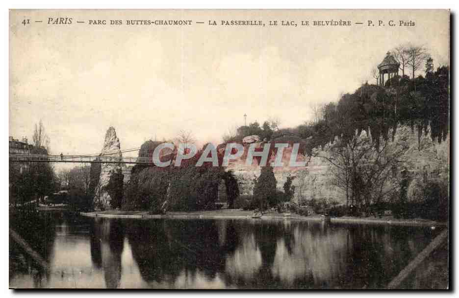 CPA Paris Parc des Buttes Chaumont la passerelle le lac le Belevedere