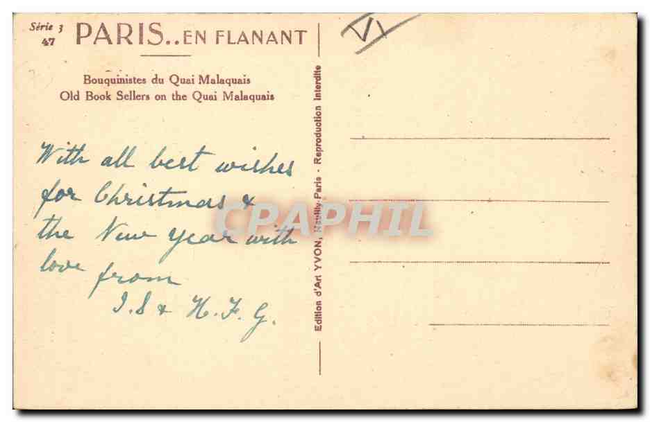 Boekhandelaren van de Quai Malaquais — Parijs — Editeurs d'Art YVON, Serie 3 n°47 — Achterkant