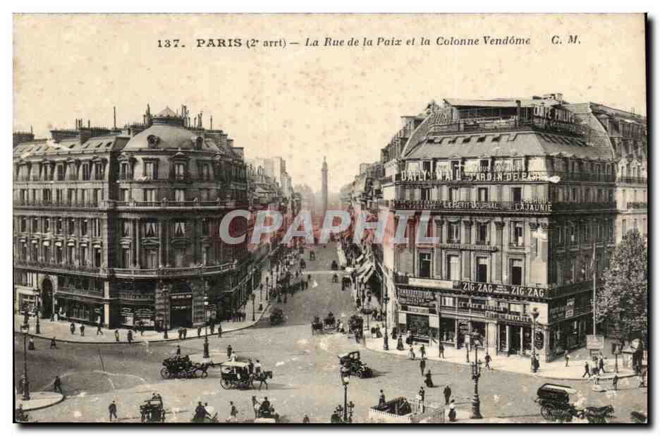 Paris - 2 La Rue de la Paix et Colonne Vendome CPA 