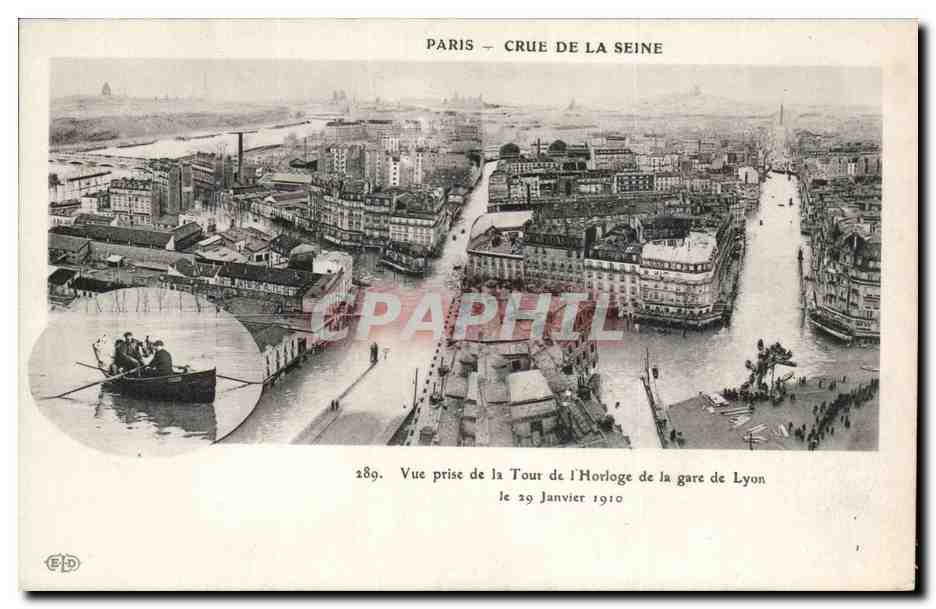 Paris — Hochwasser der Seine — Ansicht vom 29. Januar 1910 vom Uhrenturm der Gare de Lyon