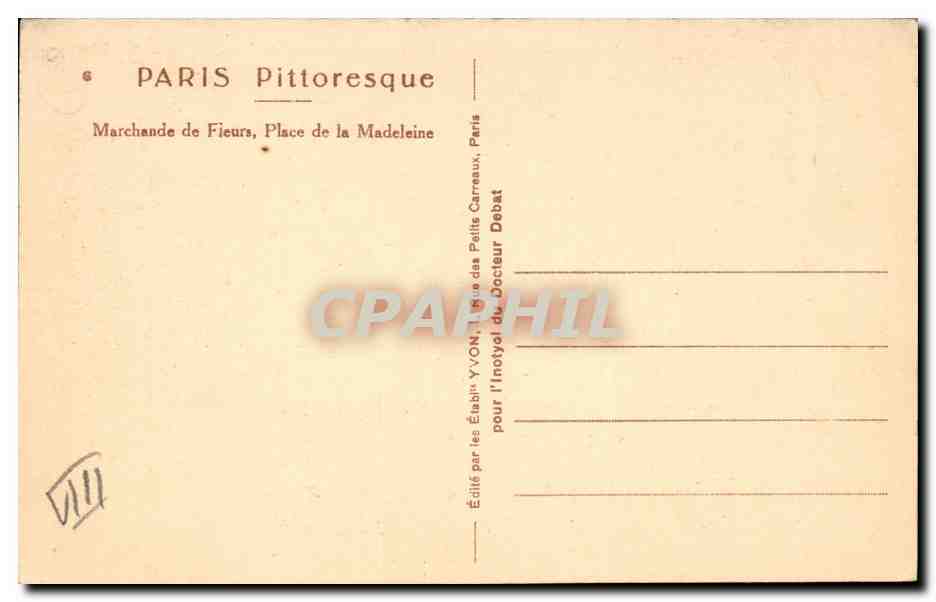 Paris 8 - Place de la Madeleine - Marchande des Fleurs - CPA  — Verso