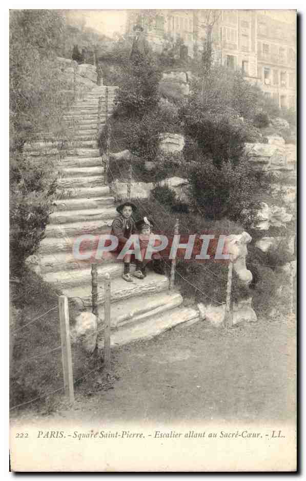 Paris 18 - Square Saint Pierre - Escalier allant au Sacre Coeur - CPA 