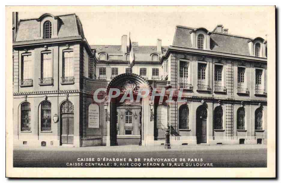 Paris 1 - Caisse d'Epargne et de Prevoyance de Paris - Caisse Centrale 9 Rue Coq Heron 19 Rue du Louvre- CPA 