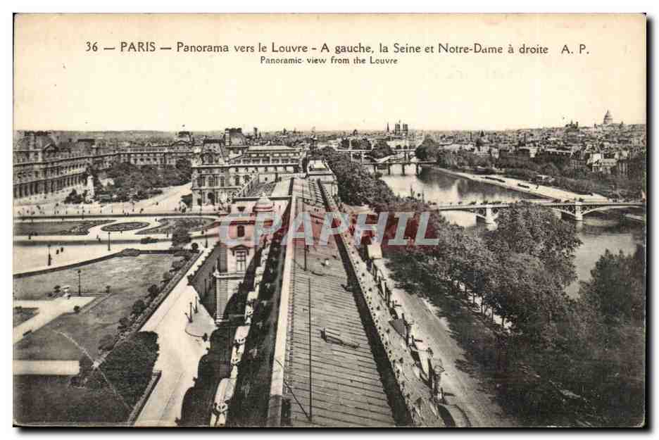 Paris - 1 - Panorama vers le Louvre - A Gauche la Seine et Notre Dame - CPA 