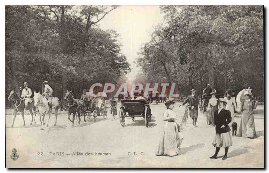 Paris - 16 -Allee des Acacias - chien - dog - women in period clothing - CPA 