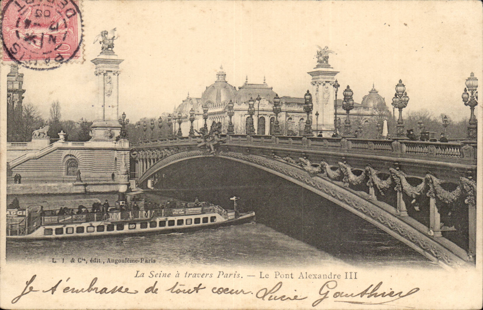 Paris - 7 - La Seine a travers Paris - Le Pont Alexandre - bateau CPA 