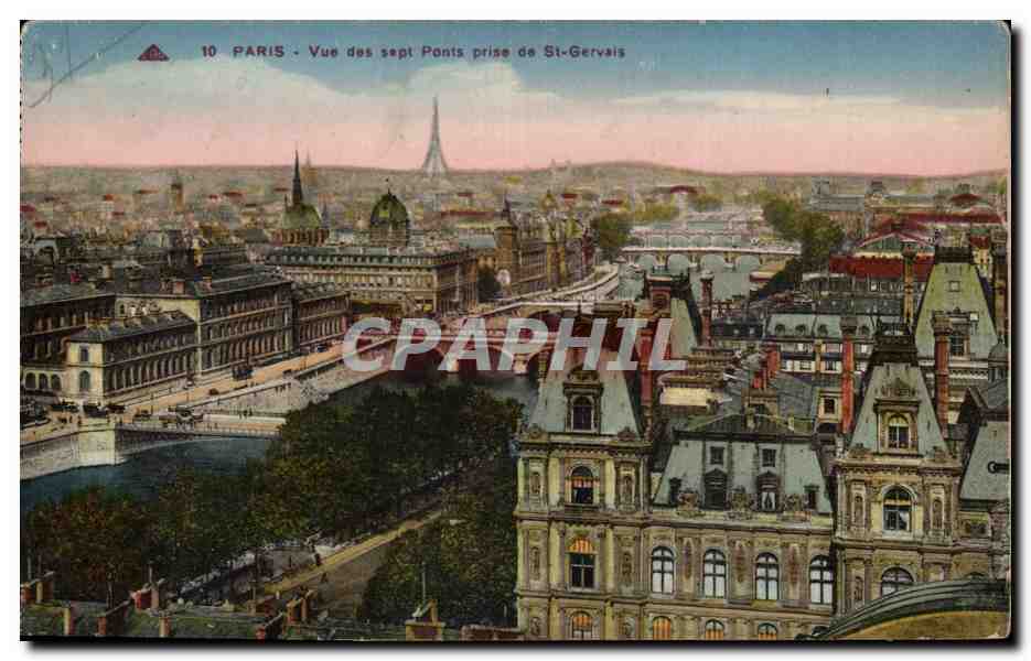 Paris 4 - Vue des Sept Pont prise de St Gervais - Eiffel Tower - Tour Eiffel - CPA 