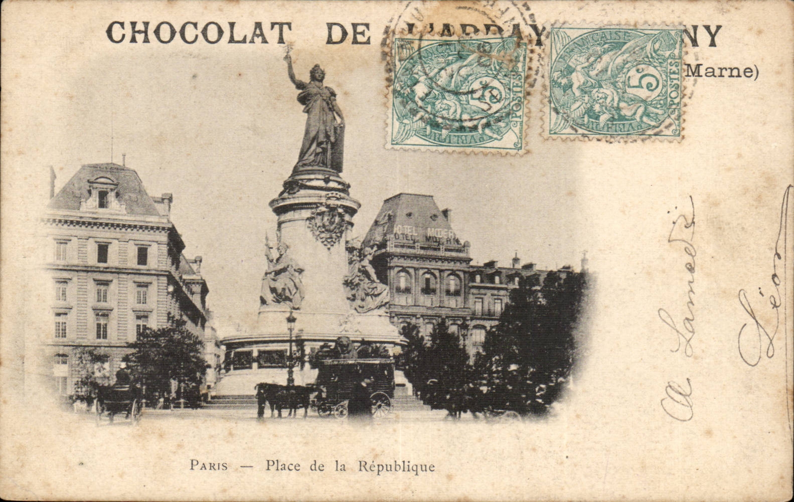 Paris 10 - Statue et Place de la Republique - chocolat - CPA 
