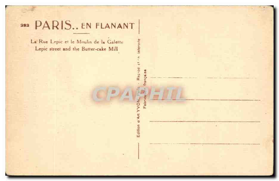 Paris - 8 - La Rue Lepic et le Moulin e la Galette - Enfants - CPA  — Rückseite