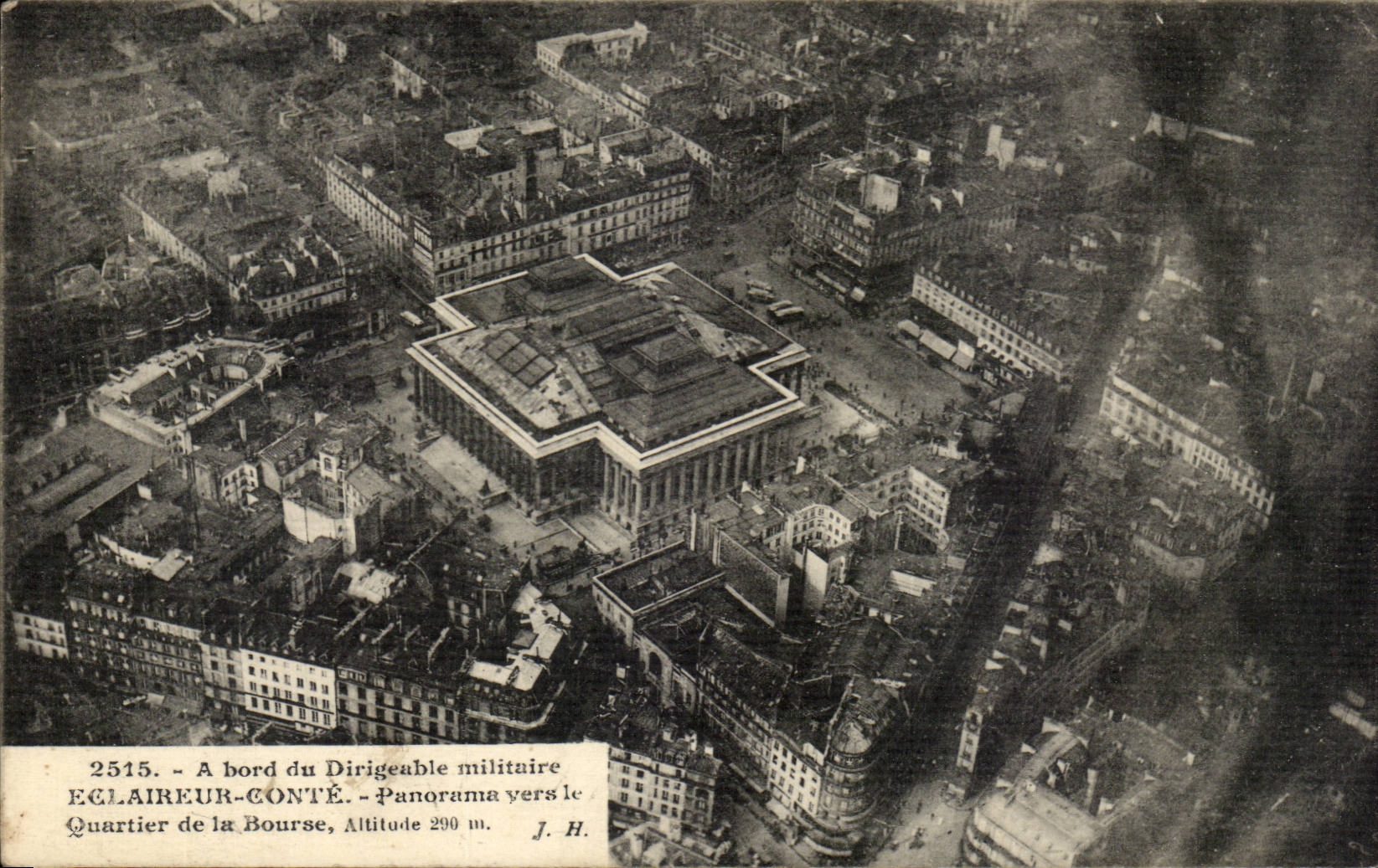 Paris - 2 - A Bord du Dirigeable Militaire Eclaireur Conte Panorama vers le Quartier de la Bourse CPA 