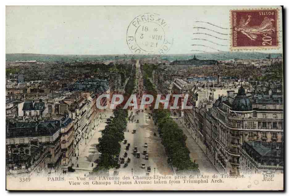 Paris 8 - Vue sur l'Avenue sur Champs Elysees - Prise de L'Arc de Triomphe - CPA 