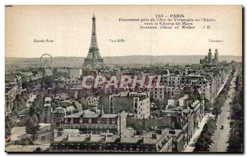 Paris 8 - Panorama prise de l'Arc de Triomphe de l'Etoile vers le Champs de Mars Tour Eiffel - Tower - CPA 