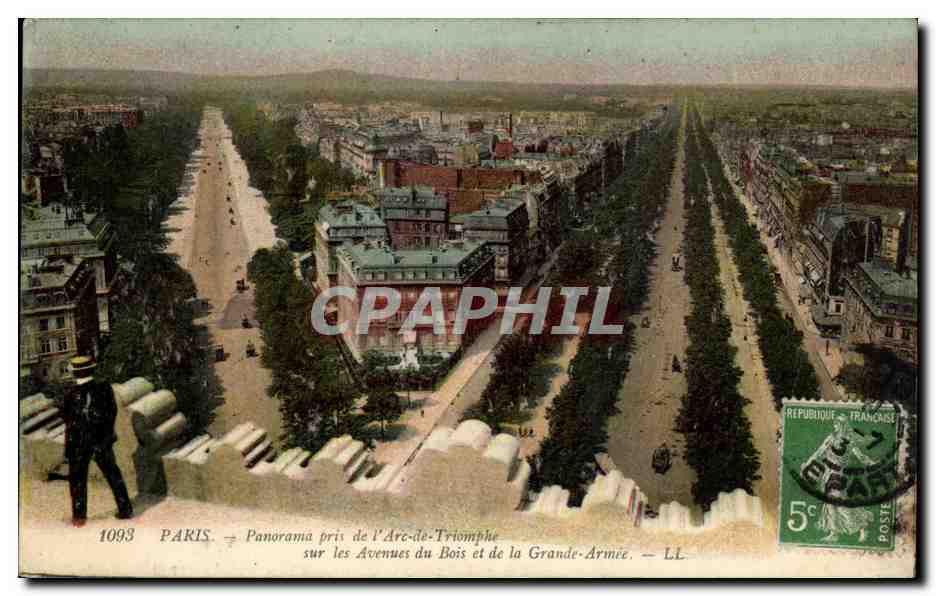 Paris - 8 Panorama pris de l'Arc de Triomphe sur les Avenues du Bois et de la Grande Armee - CPA 
