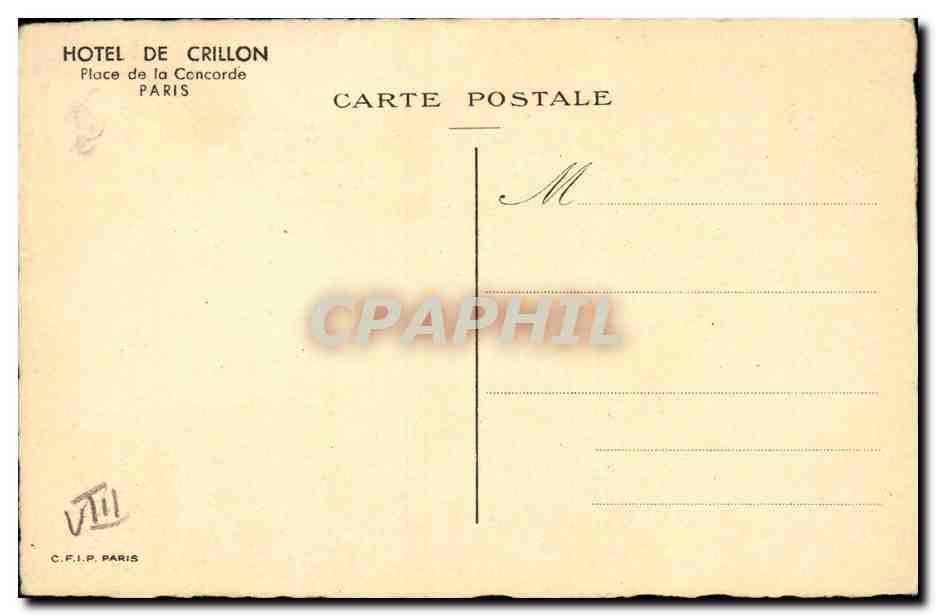 Paris 8 - Place de la Concorde - Hotel de Crillon CPA  — Rückseite