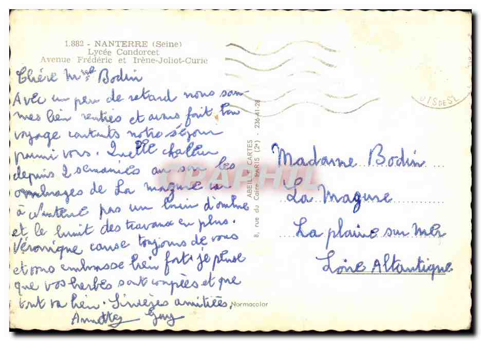 CPM Nanterre lycee Condorcet Avenue Frederic et Joliot Curie — Rückseite