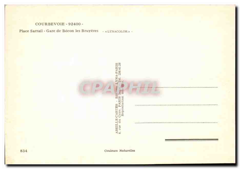 CPM Courbevoie Place Sarrrail Gare et Becon les Bruyeres — Rückseite