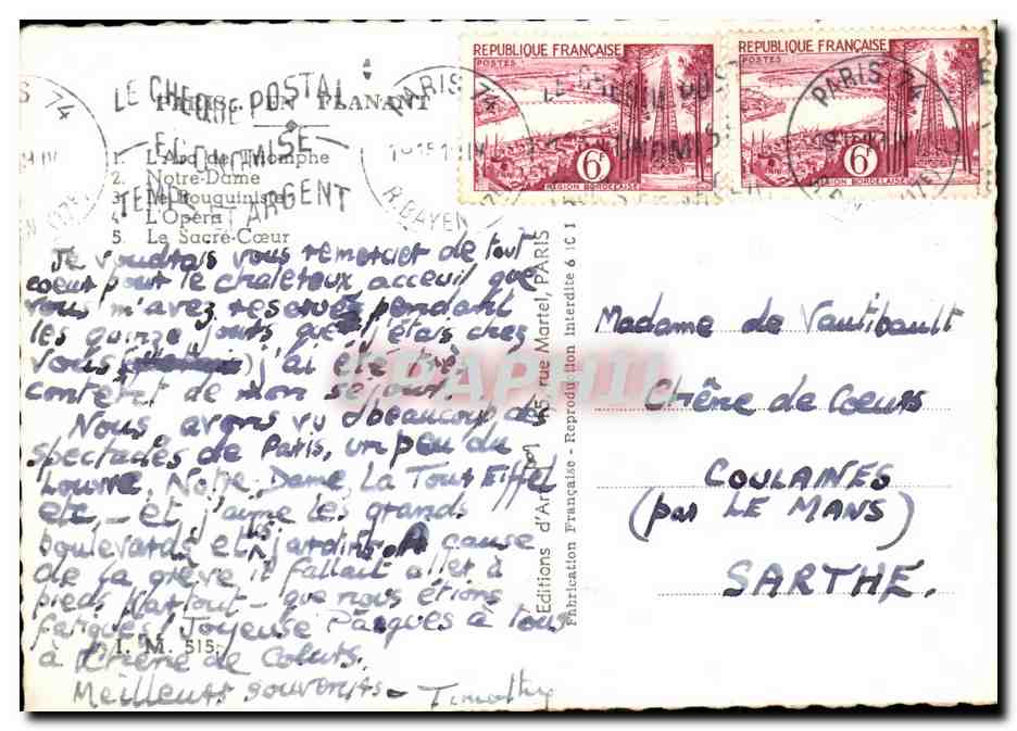 CPM Paris L'arc de triomphe de Notre DAme Bouqiniste — Verso