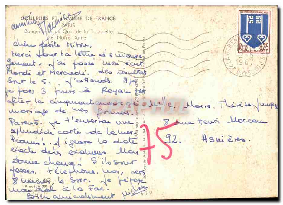 CPM Paris Bouquinistes du quai de la Tournelle et Notre DAme — Verso
