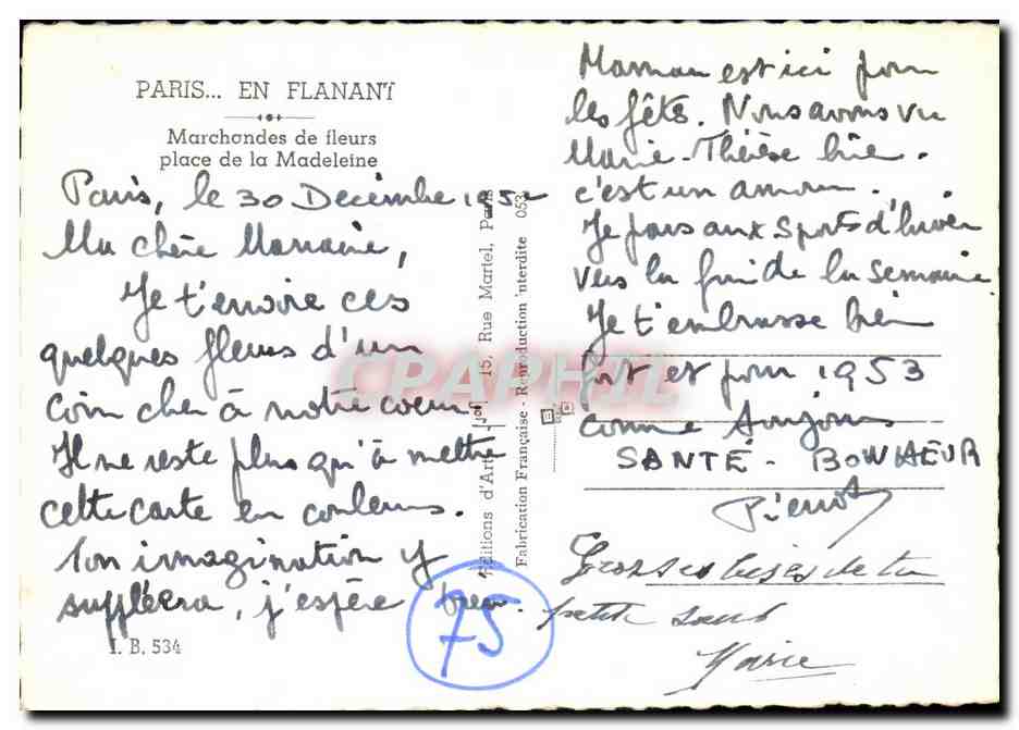 CPM Paris en flanant Marchandes de fleurs Place de la madeleine — Rückseite