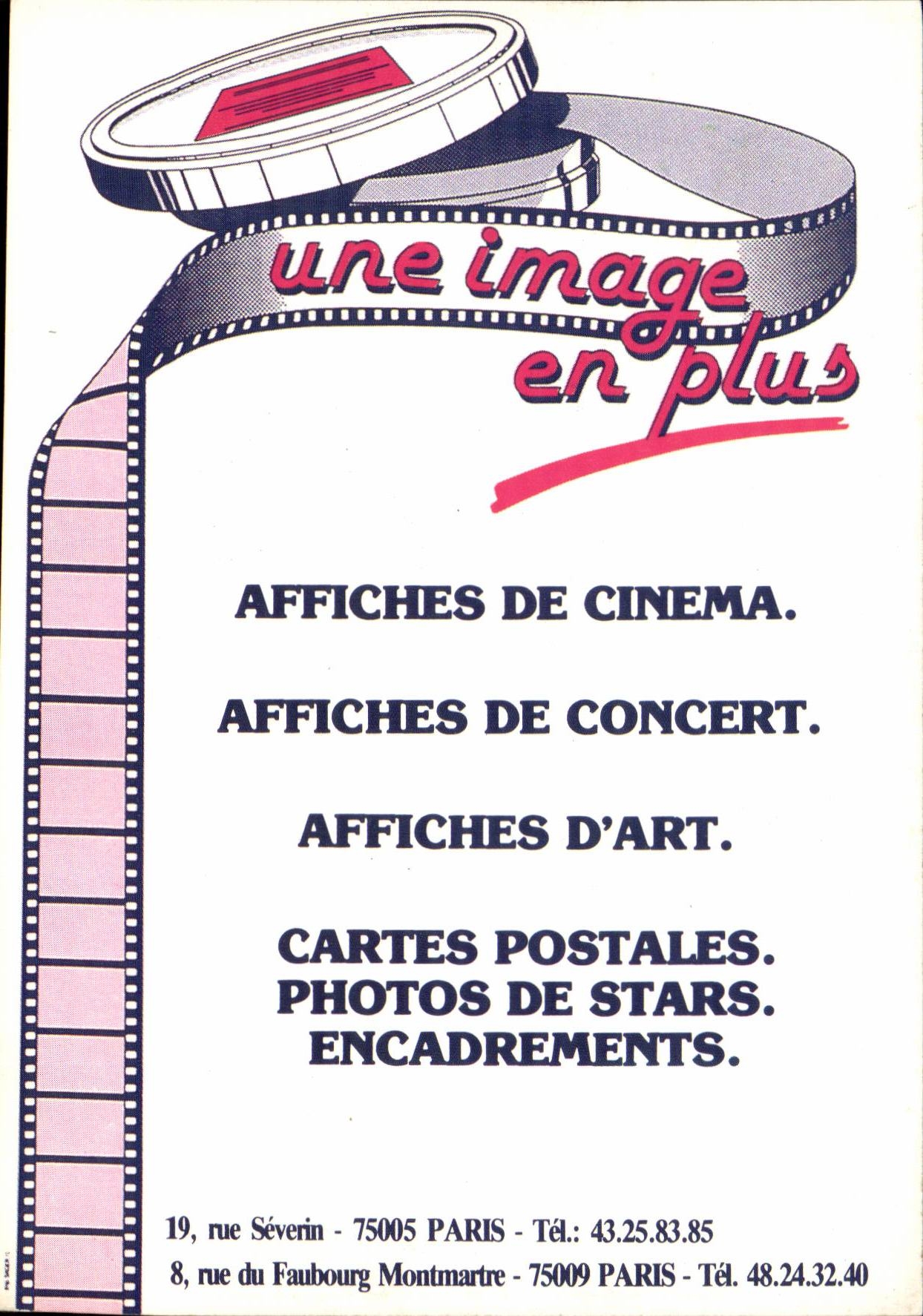 CPM Une imafe en plus Affiches d eCinema Concert Cartes postales Rue SEverin 75005 Paris Faubourg Montmartre Publicite