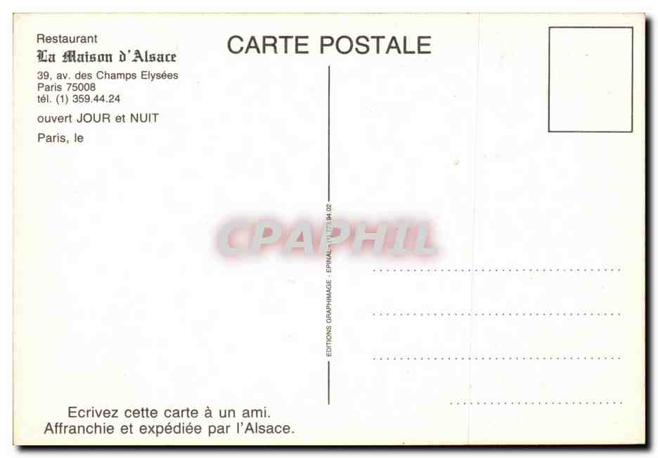 CPM La maisin d'Alsace Champs Elysees (restaurant a Paris) — Rückseite