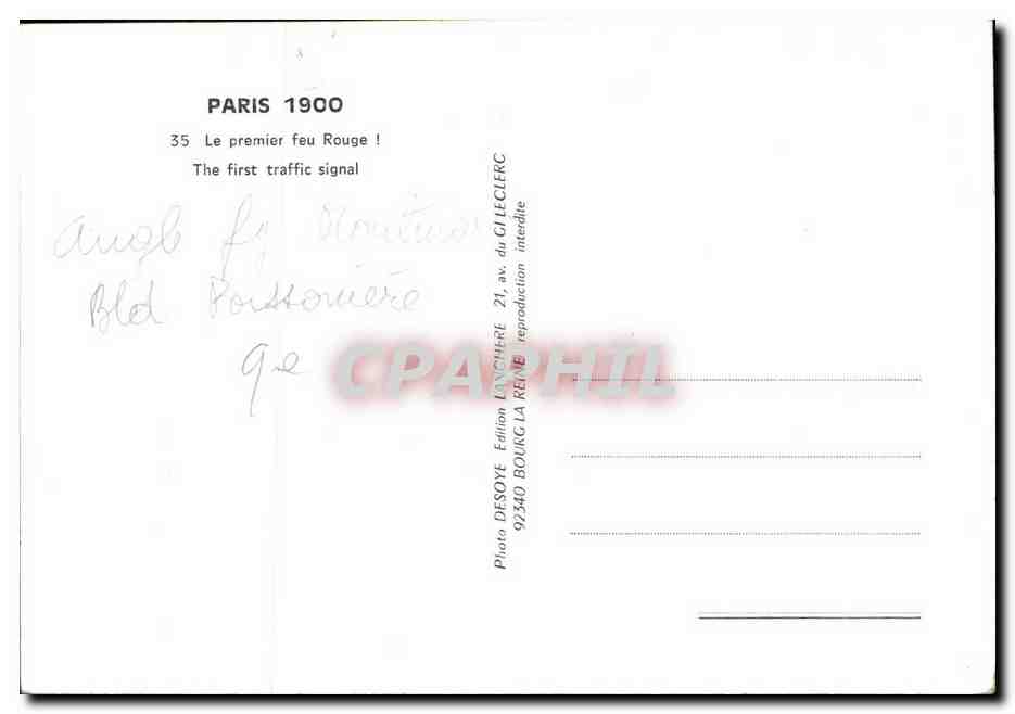 CPM Paris 1900 Le premier feu rouge ! Bd poissonniere 9eme — Verso