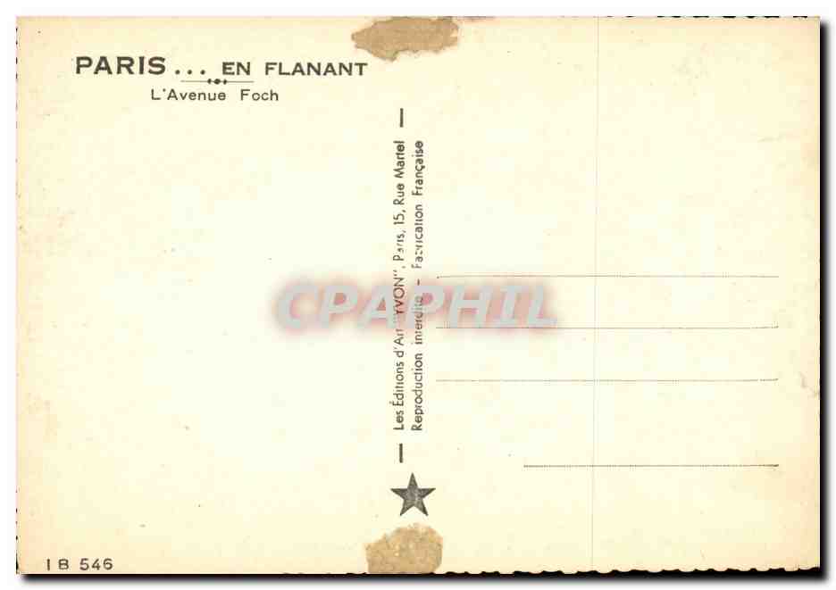 CPM Paris L'avenue Foch — Verso