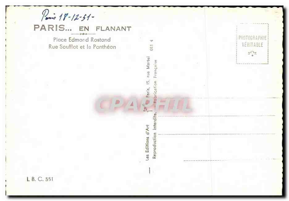 CPM Paris place Admond Rostand Rue Soufflot et le pantheon — Verso
