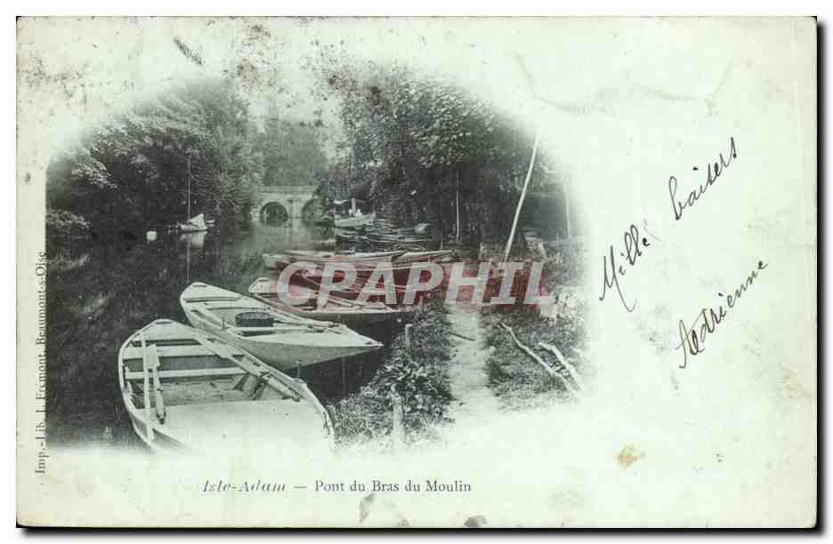 Isle Adam - Pont du Bras du Moulin - bateau CPA 