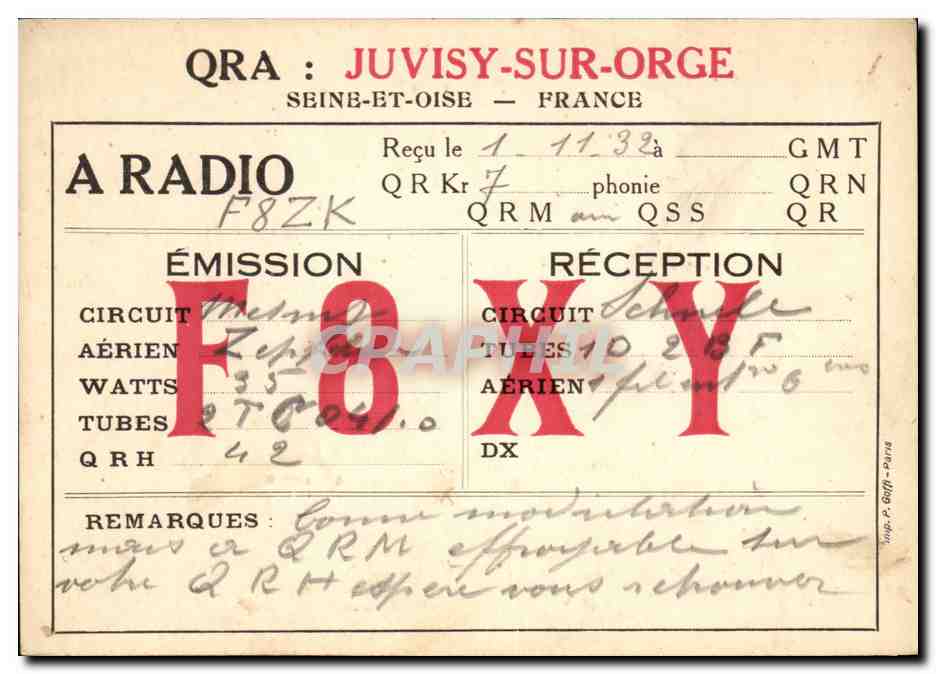 Juvisy-sur-Orge — Station F8XY — Émission et réception radio — Éditeur : Réseau des Émetteurs Français