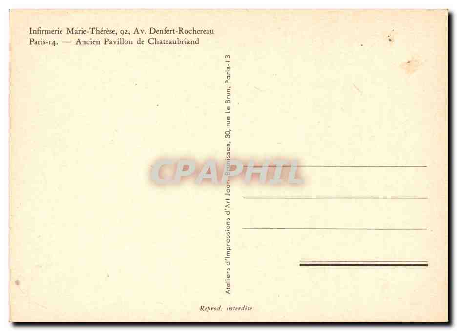 Paris 14 - Infirmerie Marie Therese 92 Avenue Denfert Rochereau - CPA  — Rückseite
