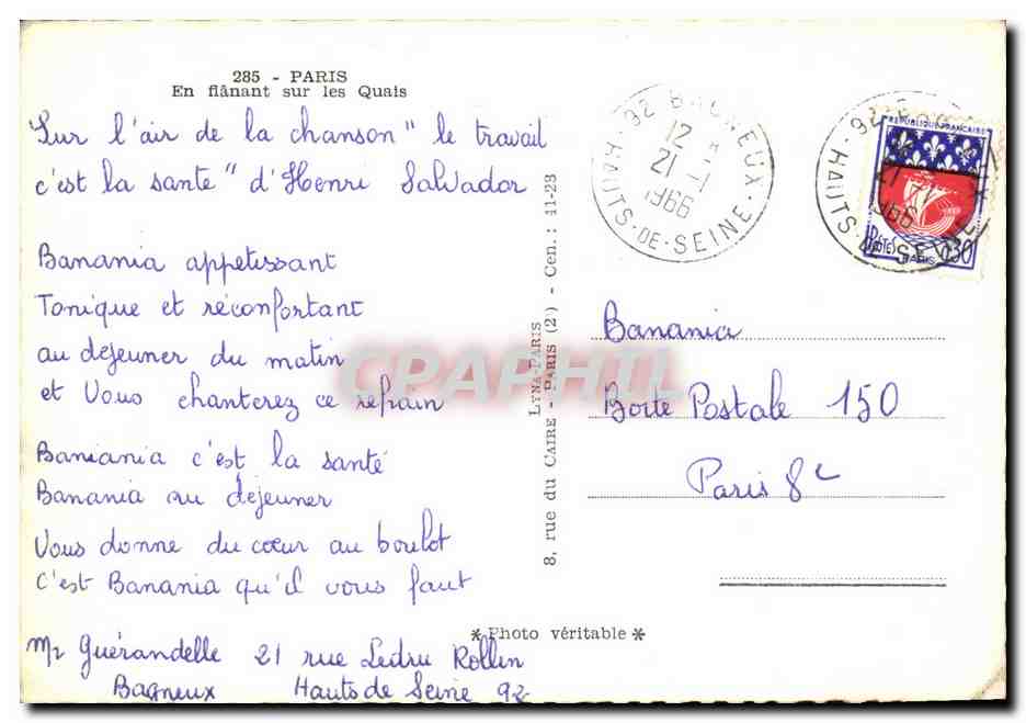 Paris En Flanant sur les Quais CPA  — Rückseite