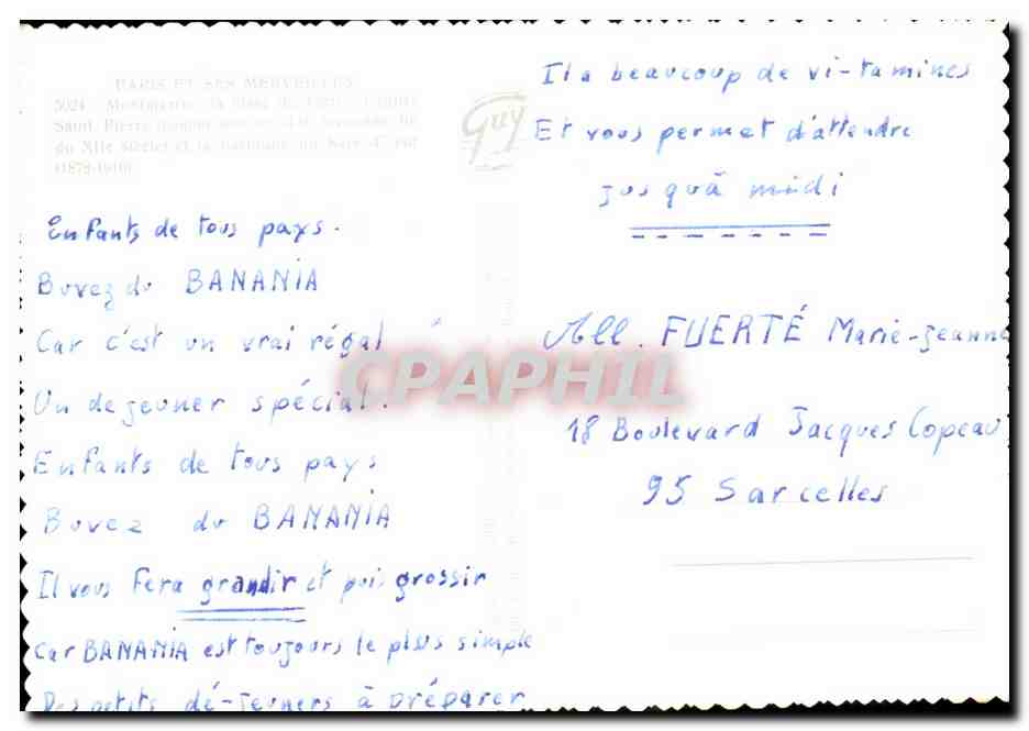 Paris 7 - Saint Pierre - Boheme - Lutterbach CPA  — Rückseite