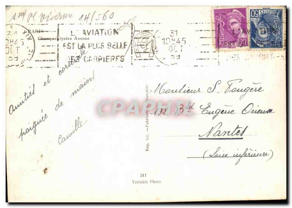Paris 8 - Avenue Champs Elysees CPA  — Verso